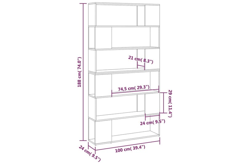 Bokhylle/romdeler svart 100x24x188 cm - Svart - Bokhylle