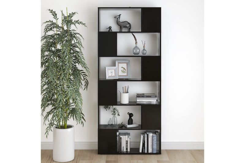 Bokhylle/romdeler svart 80x24x186 cm sponplate - Svart - Oppbevaring - Hyller - Bokhylle