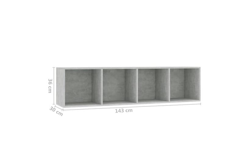 Bokhylle/TV-benk betonggrå 143x30x36 cm - Grå - Oppbevaring - Hyller - Bokhylle