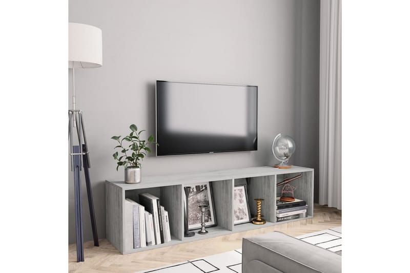 Bokhylle/TV-benk betonggrå 143x30x36 cm - Grå - Oppbevaring - Hyller - Bokhylle