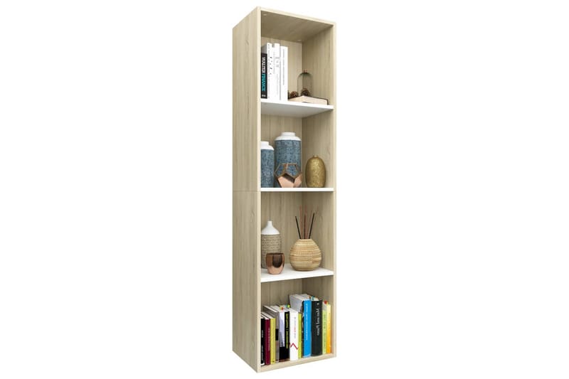 Bokhylle/TV-benk hvit og sonoma eik 36x30x143 cm sponplate - Flerfarget - Oppbevaring - Hyller - Bokhylle