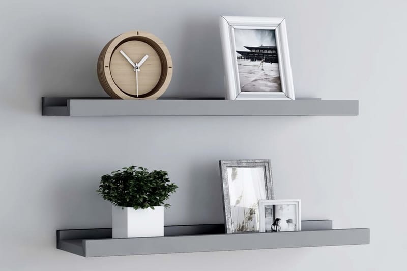 Flytende vegghyller 2 stk grå 60x9x3 cm MDF - Oppbevaring - Hyller - Bokhylle - Boklist