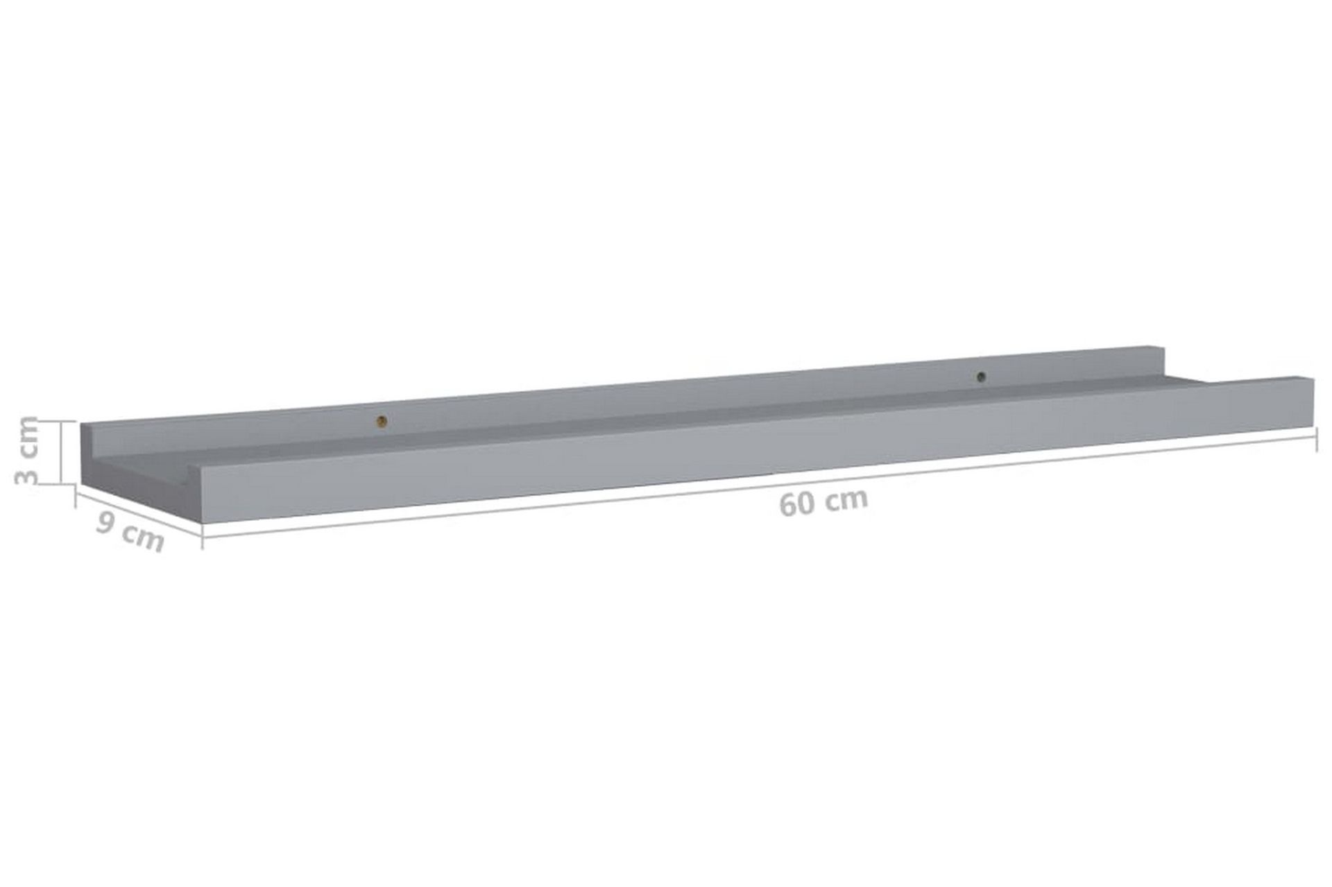 Flytende vegghyller 2 stk grå 60x9x3 cm MDF - Oppbevaring - Hyller - Bokhylle - Boklist