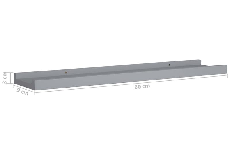 Flytende vegghyller 2 stk grå 60x9x3 cm MDF - Oppbevaring - Hyller - Bokhylle - Boklist