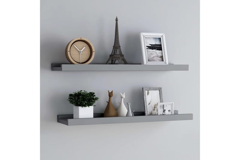 Flytende vegghyller 2 stk grå 80x9x3 cm MDF - Oppbevaring - Hyller - Bokhylle - Boklist