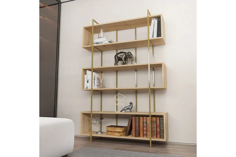 Bokhylle Bruti Eik / Gull - Eik / Gull - Oppbevaring - Hyller - Bokhylle