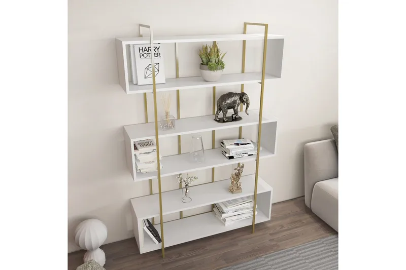 Bokhylle Bruti Hvit / Gull - Hvit / Gull - Oppbevaring - Hyller - Bokhylle