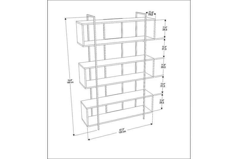 Bokhylle Bruti Hvit / Gull - Hvit / Gull - Oppbevaring - Hyller - Bokhylle