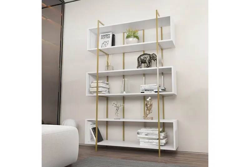 Bokhylle Bruti Hvit / Gull - Hvit / Gull - Oppbevaring - Hyller - Bokhylle