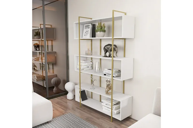 Bokhylle Bruti Hvit / Gull - Hvit / Gull - Oppbevaring - Hyller - Bokhylle