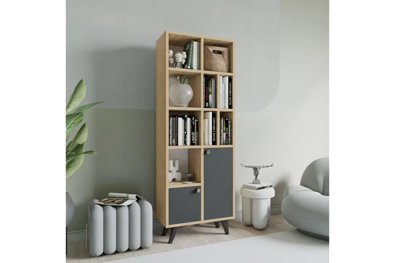 Casabetania Bokhylle 30x60 cm - Antrasitt/Natur - Oppbevaring - Hyller - Bokhylle