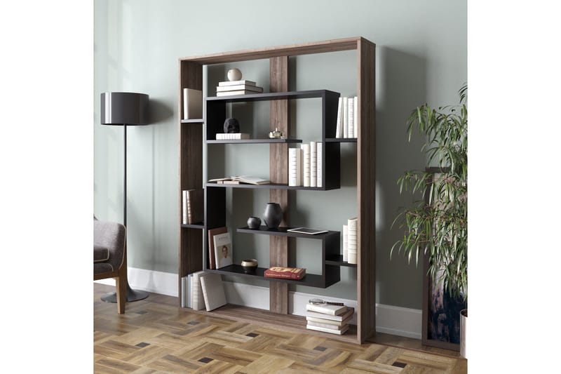 Caulside Bokhylle 120 cm - Valnøtt|Svart - Oppbevaring - Hyller - Bokhylle