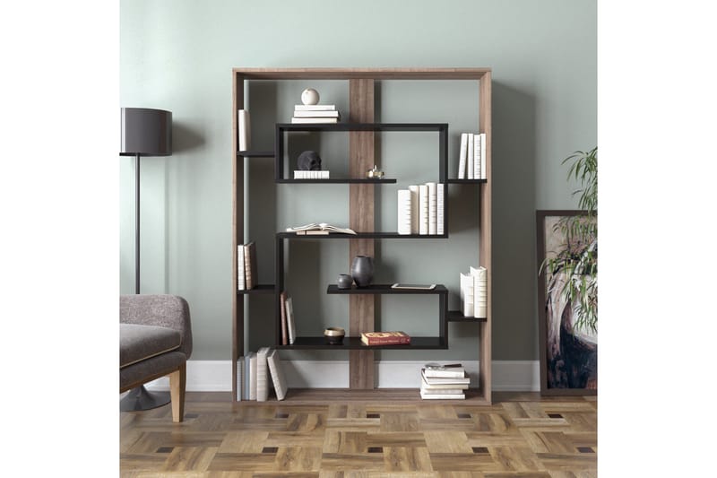 Caulside Bokhylle 120 cm - Valnøtt|Svart - Oppbevaring - Hyller - Bokhylle