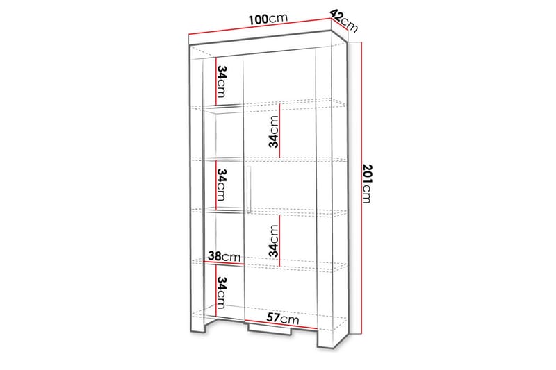 Cezar Hylla 100x42x201 cm Ek - Oppbevaring - Hyller - Bokhylle