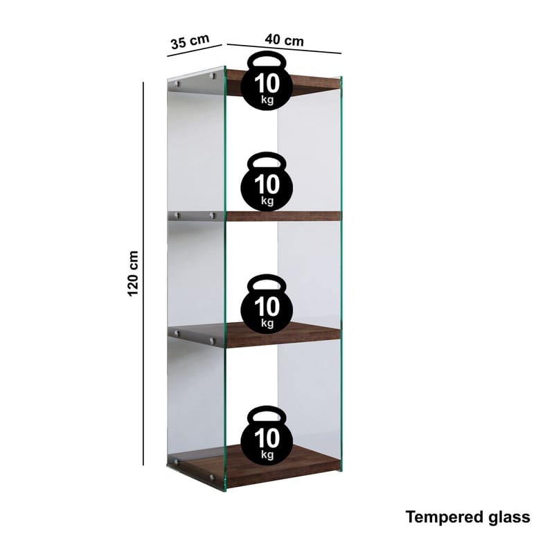 Dalshult Bokhylle 40 cm i Glass med Trehylle - Gjennomsiktig - Oppbevaring - Hyller - Bokhylle