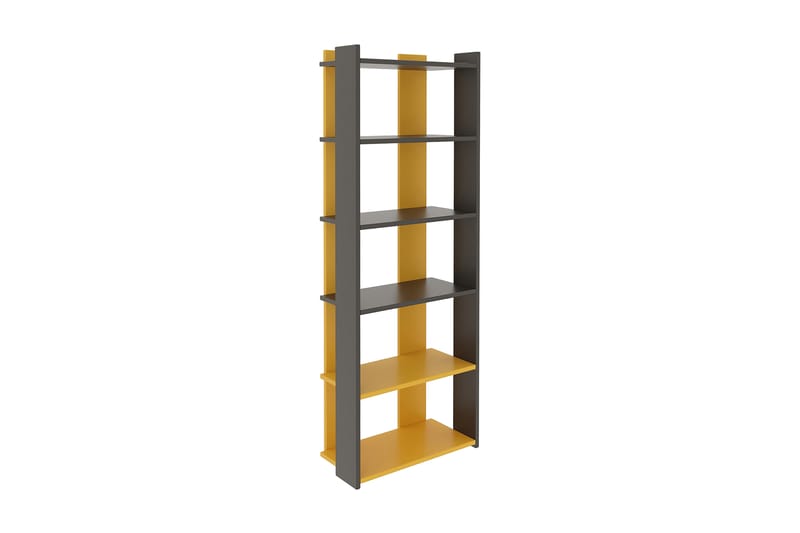 Dendabor Bokhylle 63x22 cm 5 Hyller - Antrasitt/Gul - Oppbevaring - Hyller - Bokhylle