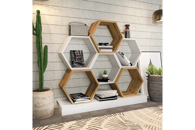 Desgrar Bokhylle 120x109 cm i Eik - Hvit - Oppbevaring - Hyller - Bokhylle