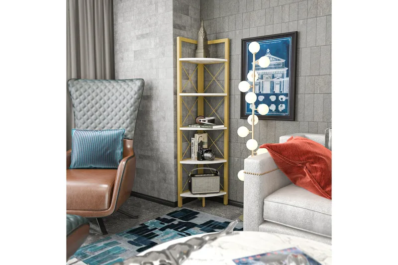 Desgrar Bokhylle 30,5x160 cm - Gull - Oppbevaring - Hyller - Hjørnehylle