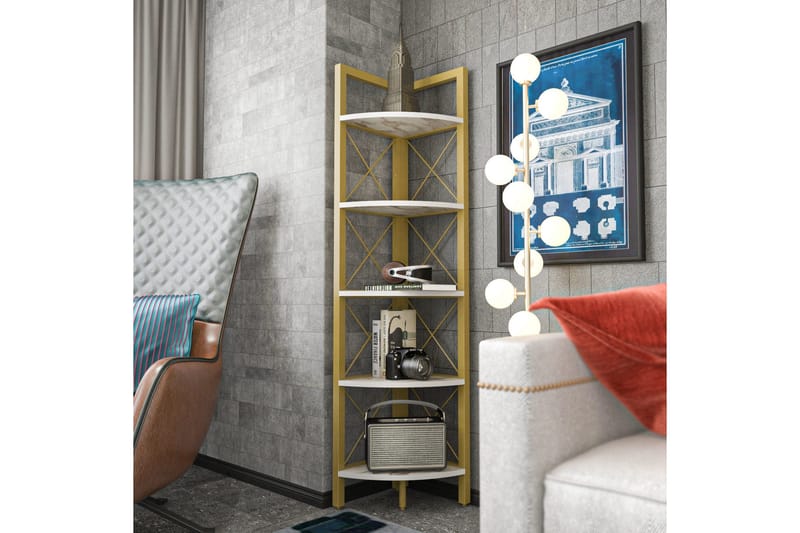 Desgrar Bokhylle 30,5x160 cm - Gull - Oppbevaring - Hyller - Hjørnehylle