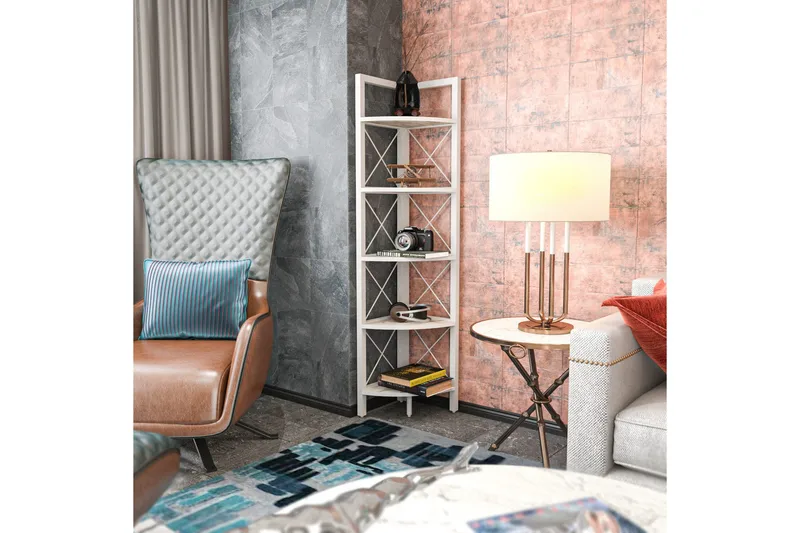 Desgrar Bokhylle 30,5x160 cm - Hvit - Oppbevaring - Hyller - Hjørnehylle