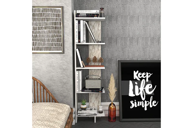 Desgrar Bokhylle 45,2x180 cm - Hvit - Oppbevaring - Hyller - Bokhylle