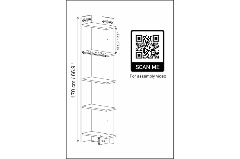 Desgrar Bokhylle 45,2x180 cm - Hvit - Oppbevaring - Hyller - Bokhylle