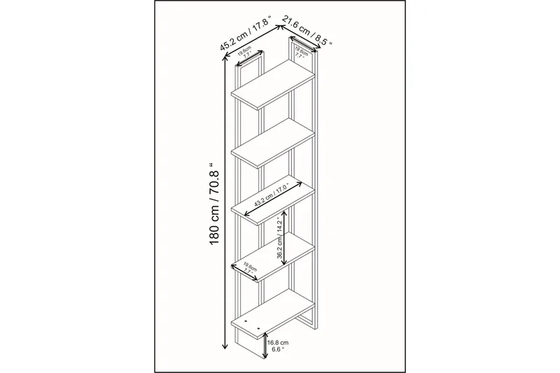 Desgrar Bokhylle 45,2x180 cm - Svart - Oppbevaring - Hyller - Bokhylle