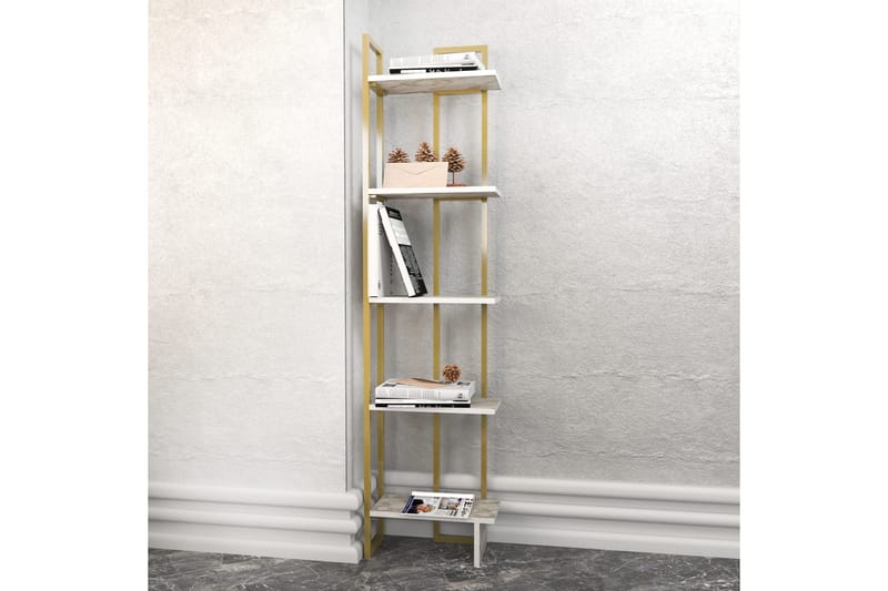 Desgrar Bokhylle 45.2x180 cm i Tre med Metallramme - Hvit - Oppbevaring - Hyller - Bokhylle