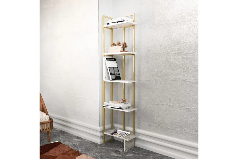 Desgrar Bokhylle 45.2x180 cm i Tre med Metallramme - Hvit - Oppbevaring - Hyller - Bokhylle