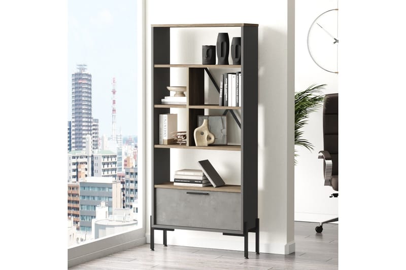 Desgrar Bokhylle 45x76 cm - Brun/Betonggrå/Antrasitt - Oppbevaring - Hyller - Bokhylle