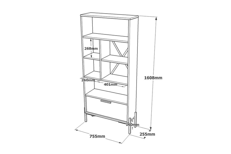 Desgrar Bokhylle 45x76 cm - Brun/Betonggrå/Antrasitt - Oppbevaring - Hyller - Bokhylle