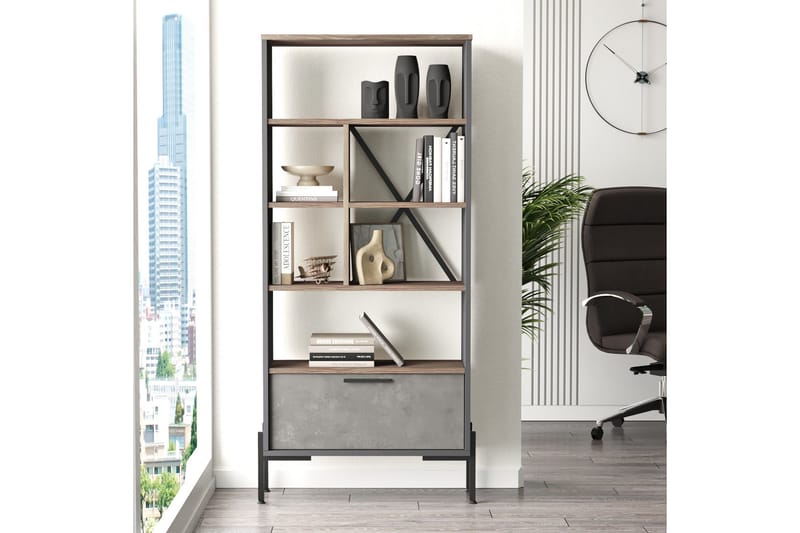 Desgrar Bokhylle 45x76 cm - Brun/Betonggrå/Antrasitt - Oppbevaring - Hyller - Bokhylle