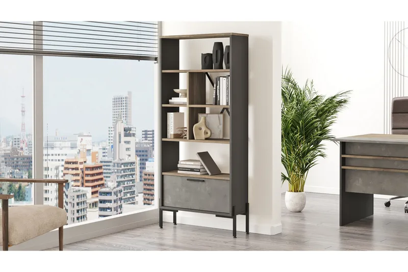 Desgrar Bokhylle 45x76 cm - Brun/Betonggrå/Antrasitt - Oppbevaring - Hyller - Bokhylle