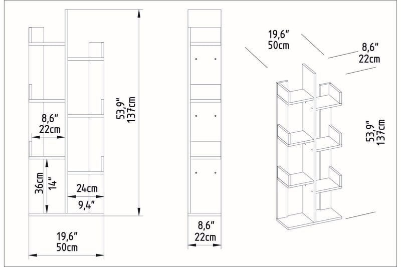 Desgrar Bokhylle 50x173 cm - Brun - Oppbevaring - Hyller - Bokhylle