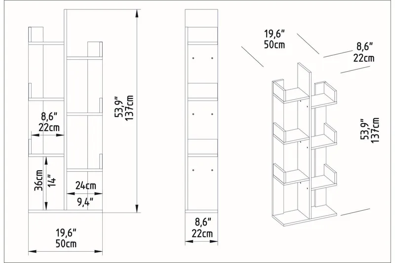 Desgrar Bokhylle 50x173 cm - Brun - Oppbevaring - Hyller - Bokhylle