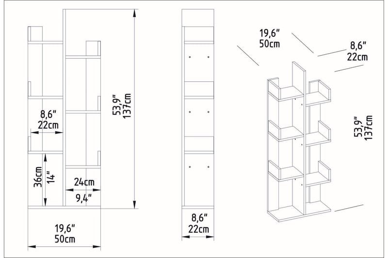 Desgrar Bokhylle 50x173 cm - Brun - Oppbevaring - Hyller - Bokhylle