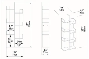 Desgrar Bokhylle 50x173 cm i Malt Tre - Hvit - Oppbevaring - Hyller - Bokhylle