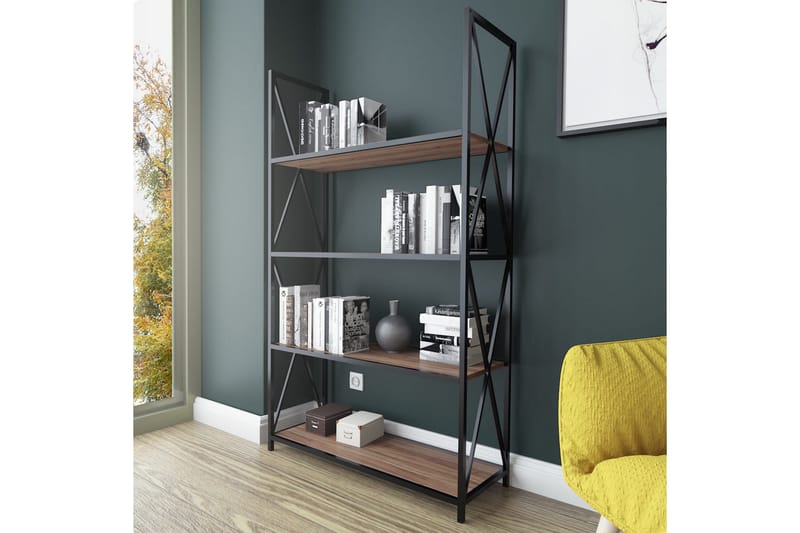 Desgrar Bokhylle 94x150 cm i Metall med Trehylle - Sort - Oppbevaring - Hyller - Bokhylle