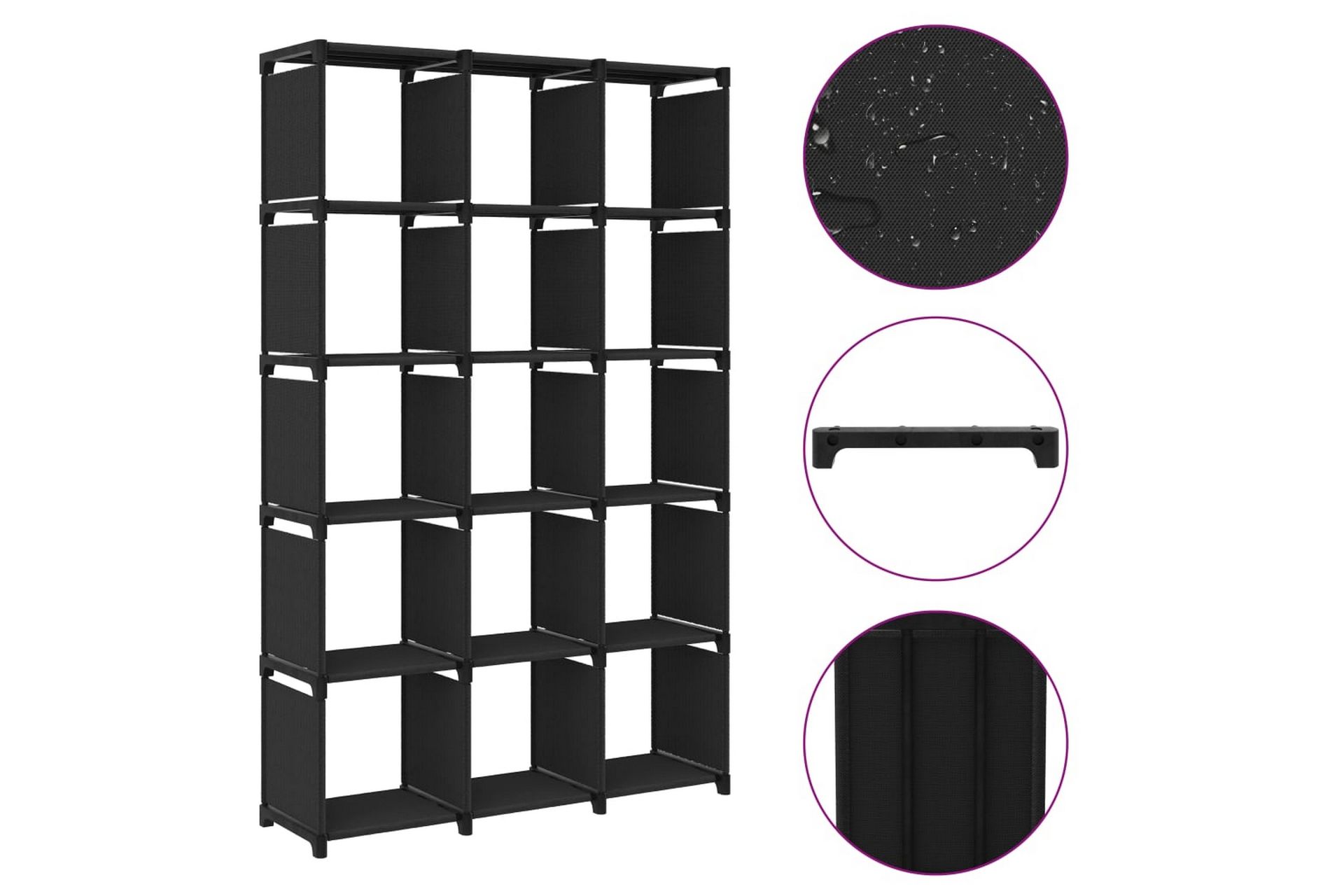 Displayhylle med 15 kuber svart 103x30x175,5 cm stoff - Svart - Oppbevaring - Hyller - Bokhylle
