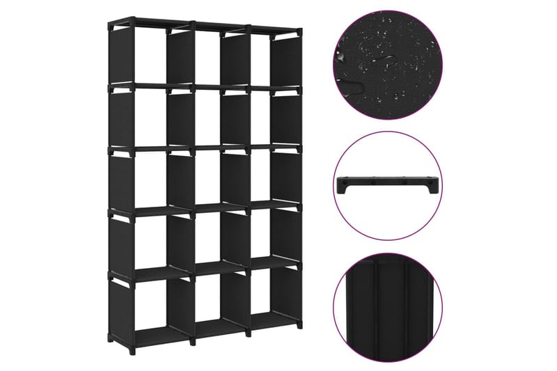Displayhylle med 15 kuber svart 103x30x175,5 cm stoff - Svart - Oppbevaring - Hyller - Bokhylle