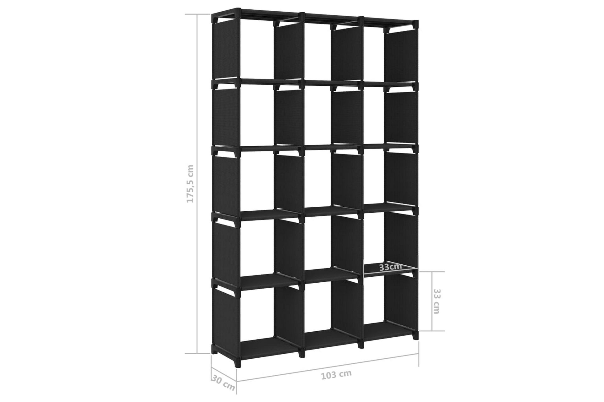 Displayhylle med 15 kuber svart 103x30x175,5 cm stoff - Svart - Oppbevaring - Hyller - Bokhylle