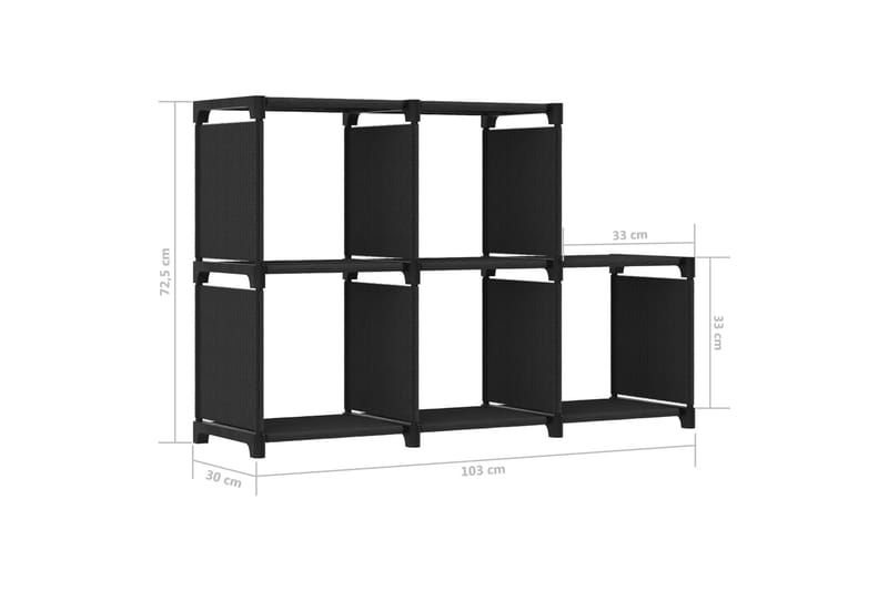 Displayhylle med 5 kuber svart 103x30x72,5 cm stoff - Svart - Oppbevaring - Hyller - Bokhylle