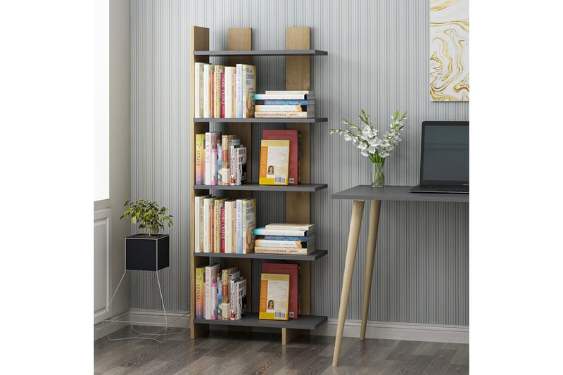 Elas Bokhylle 62x25 cm Antrasitt/Brun - Hanah Home - Oppbevaring - Hyller - Bokhylle