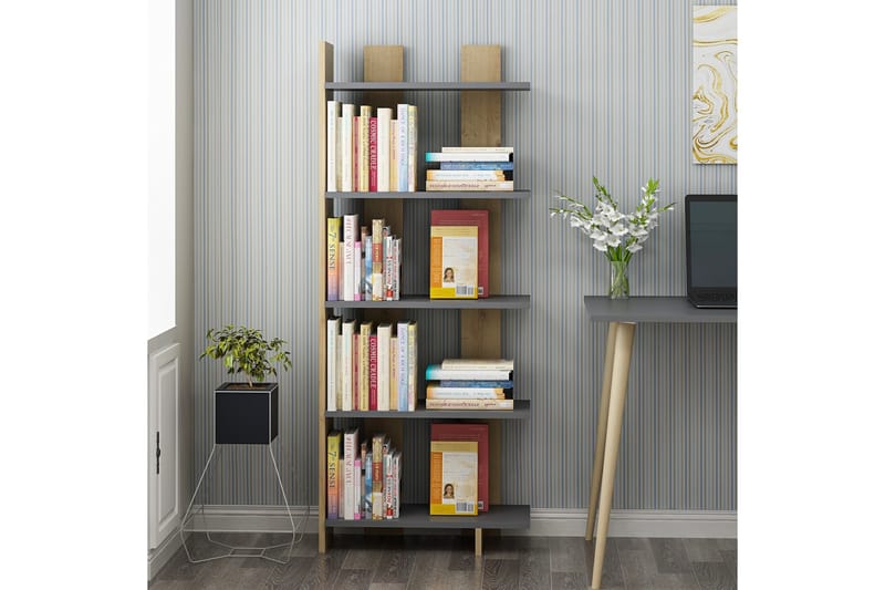 Elas Bokhylle 62x25 cm Antrasitt/Brun - Hanah Home - Oppbevaring - Hyller - Bokhylle