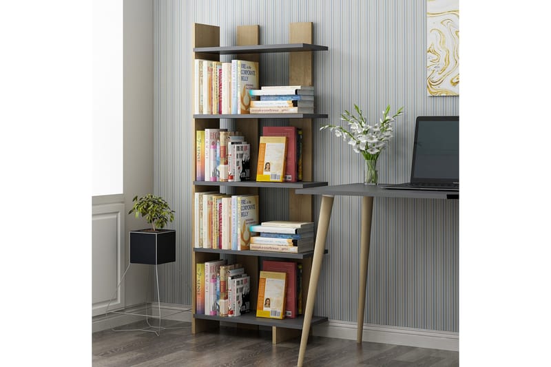 Elas Bokhylle 62x25 cm Antrasitt/Brun - Hanah Home - Oppbevaring - Hyller - Bokhylle