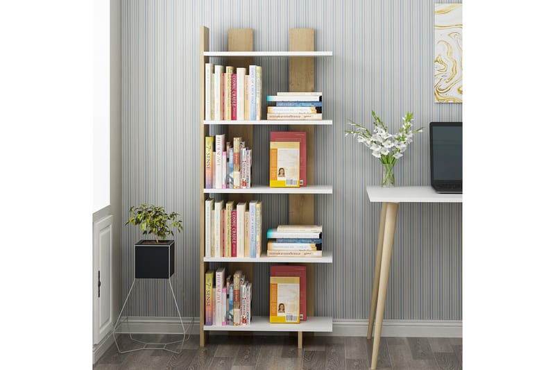 Elas Bokhylle 62x25 cm Hvit/Brun - Hanah Home - Oppbevaring - Hyller - Bokhylle