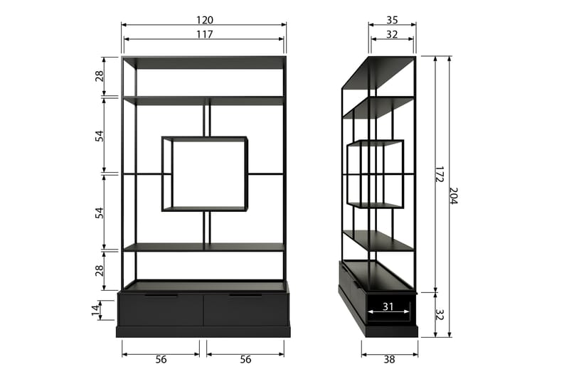 Fons Bokhylle 126 cm - Svart - Oppbevaring - Hyller - Bokhylle