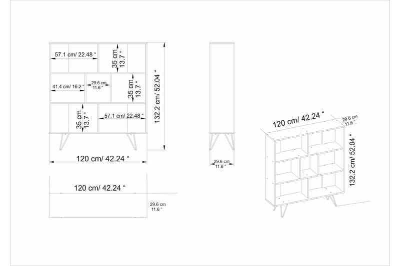 Frascone Bokhylle 120x30 cm 4 Hyller - Hvit - Oppbevaring - Hyller - Bokhylle