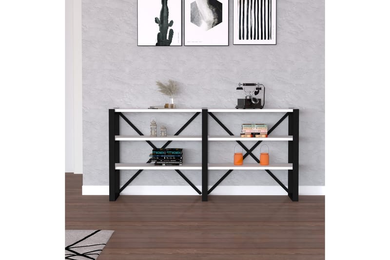 Gokova Bokhylle 133x32 cm 6 Hyller - Hvit / Svart - Oppbevaring - Hyller - Bokhylle