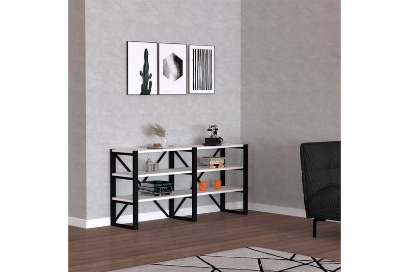 Gokova Bokhylle 133x32 cm 6 Hyller - Hvit / Svart - Oppbevaring - Hyller - Bokhylle